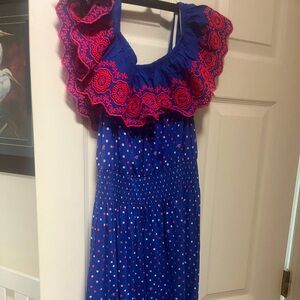 Kalama off shoulder smoked mini dress.Red